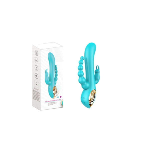 Vibromasseur rabbit  bleu  avec chapelet vibrant 